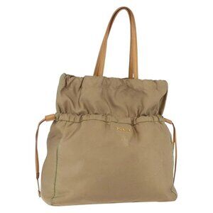 PRADA Tote Bag Nylon Leather Beige Gold Auth